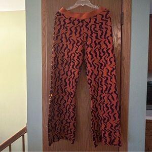 Anthropologie Knit wide leg pants orange and black size medium